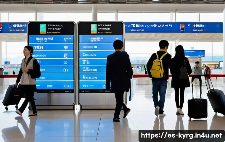 인천공항 출발 비슈케크 직항 - A modern airport departure scene at Incheon International Airport in the morning, showing diverse tr...